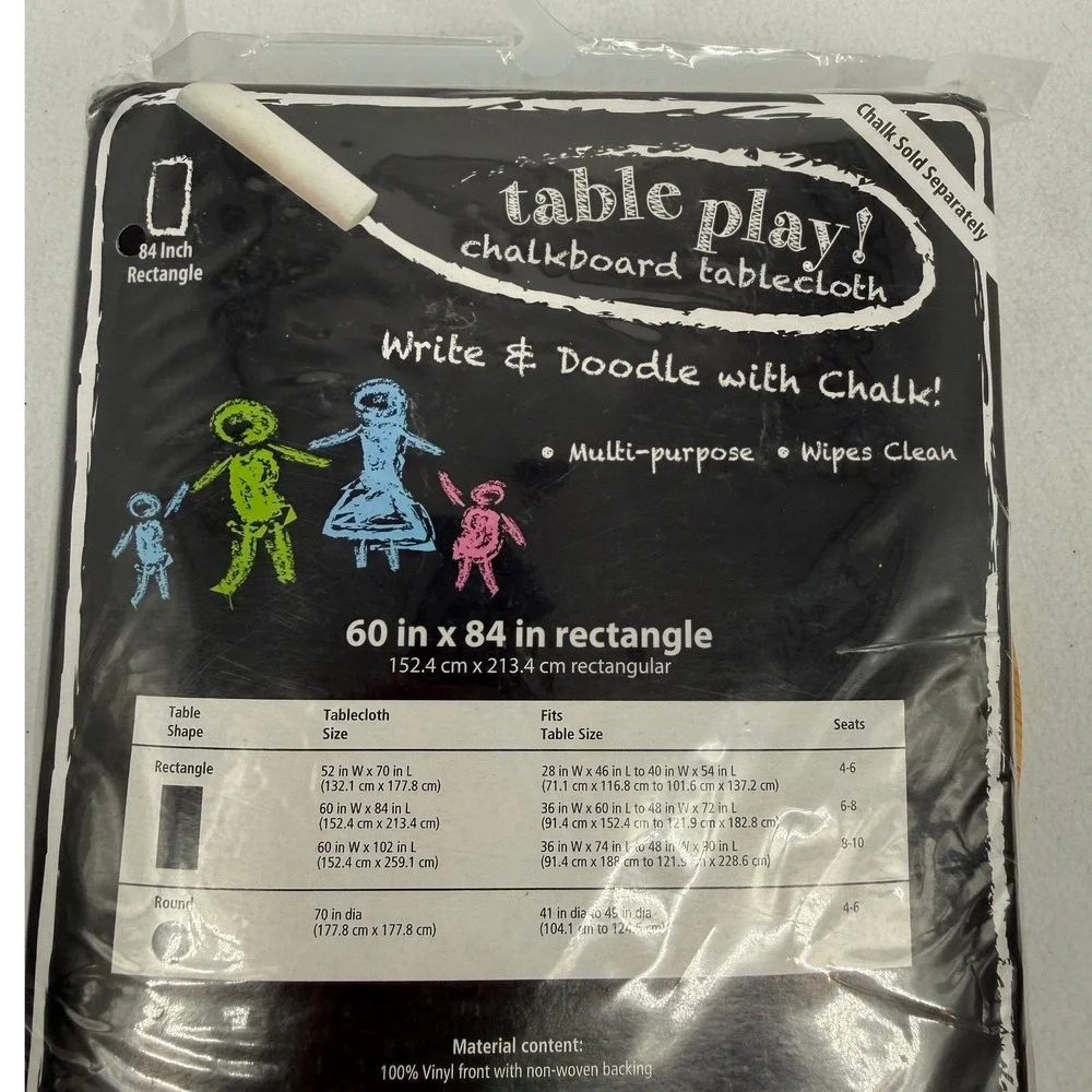NEW Black CHALKBOARD Tablecloth 60 X 84